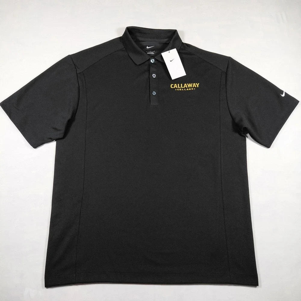 Nike Golf Mens‎ Large Black Callaway Cellars Embroidered Performance Polo Shirt